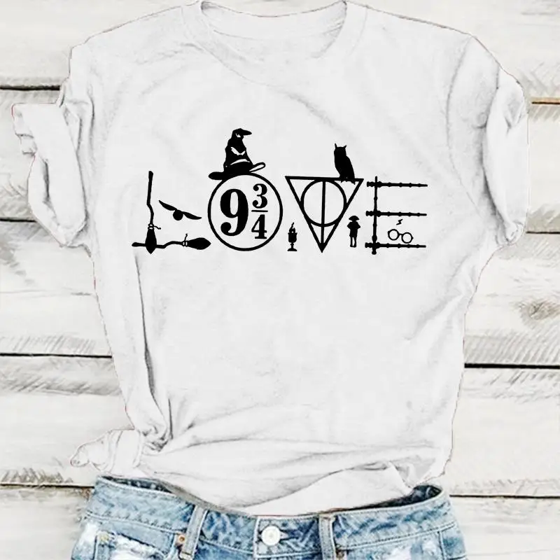 Женские повседневные футболки с коротким рукавом, футболки с графическим принтом 9 и 3/4, Милые Забавные топы, рубашки с круглым вырезом