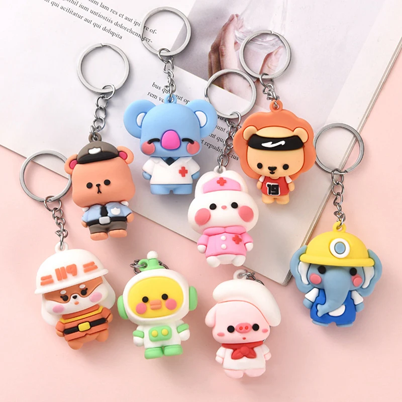 

1PC Cartoon Animals Key Chain INS Cute Rabbit Bear Car Keyring Student Bag Pendant Small Ornament Couple Gift