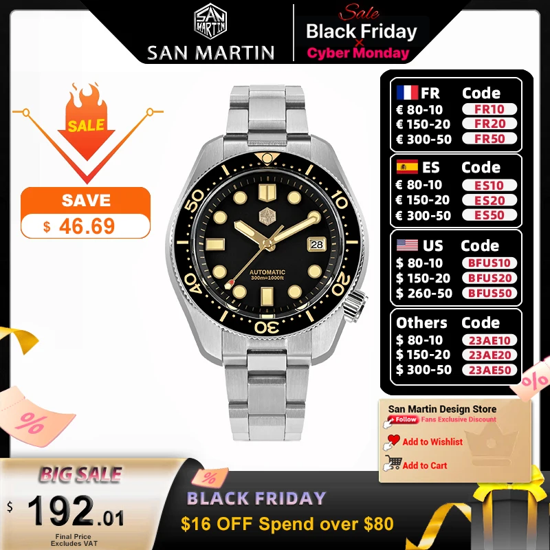 Мужские часы для дайвинга San Martin, дизайнерские часы размером 44 мм, спортивные стальные винтажные NH35 с автоматическим механическим сапфиром и водонепроницаемостью 300 м, SN0087