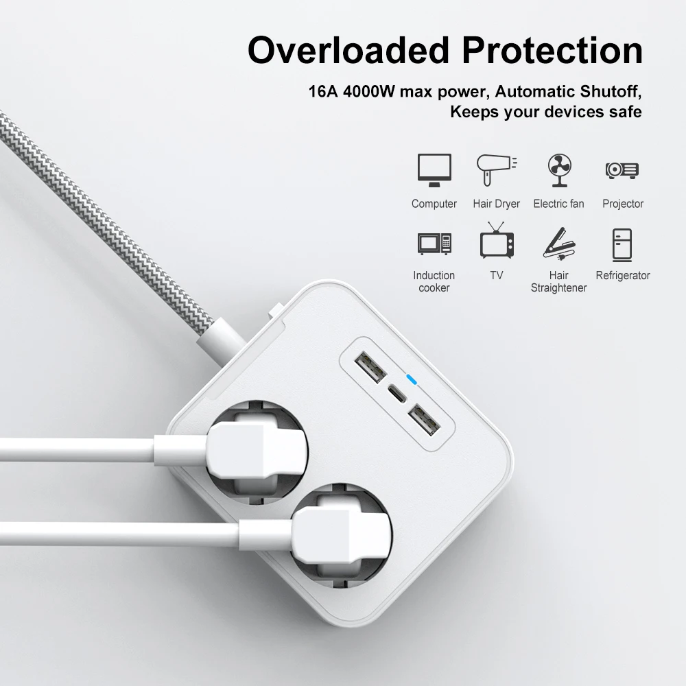 Сетевой удлинитель с удлинителем и портами USB Type-C | Электроника