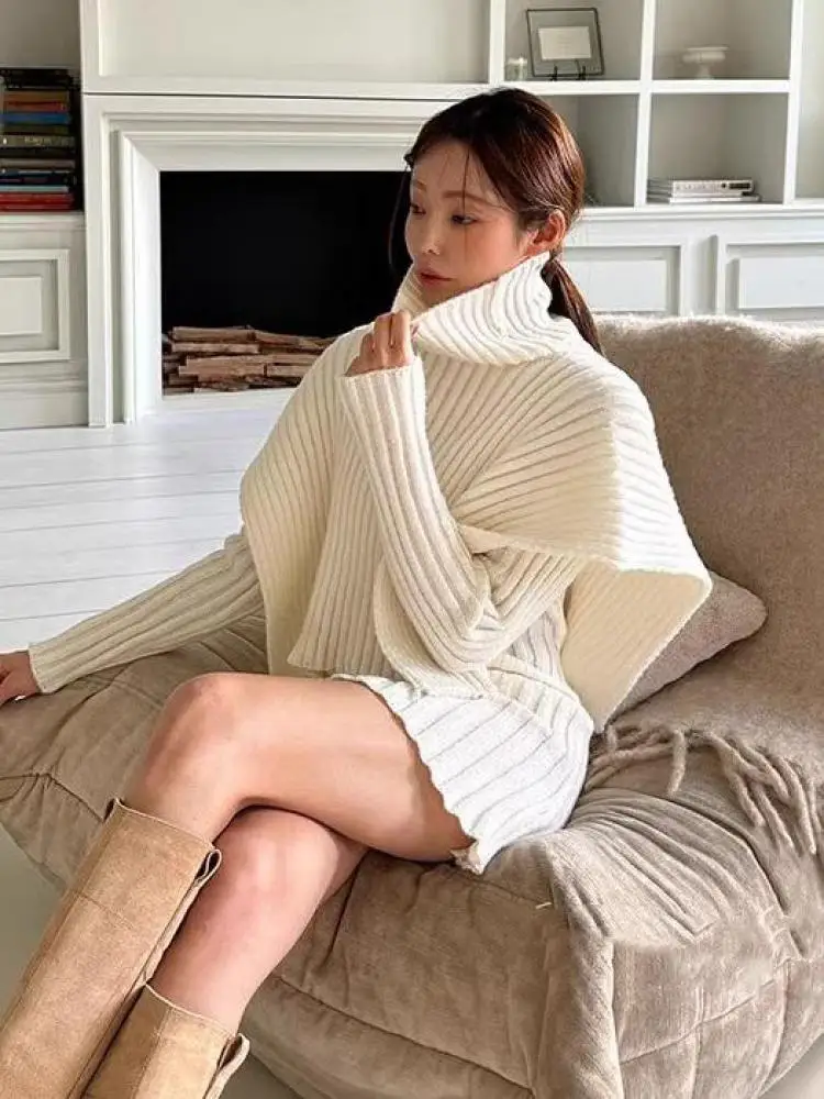 Женский трикотажный костюм из двух предметов Genayooa теплый пуловер с высоким