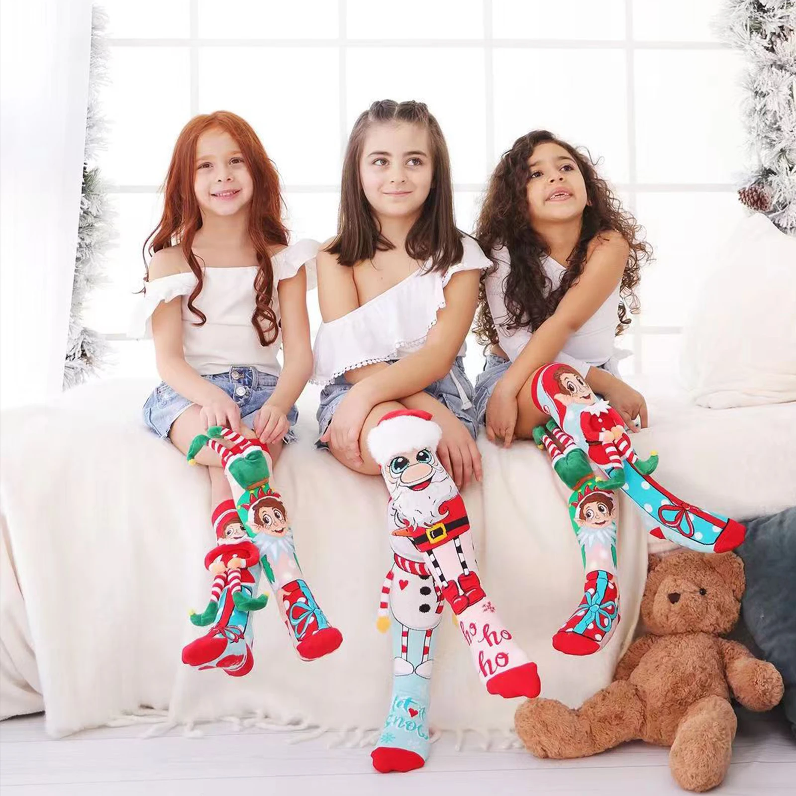 Новинка забавные детские носки милые длинные для девочек высокие рождественские