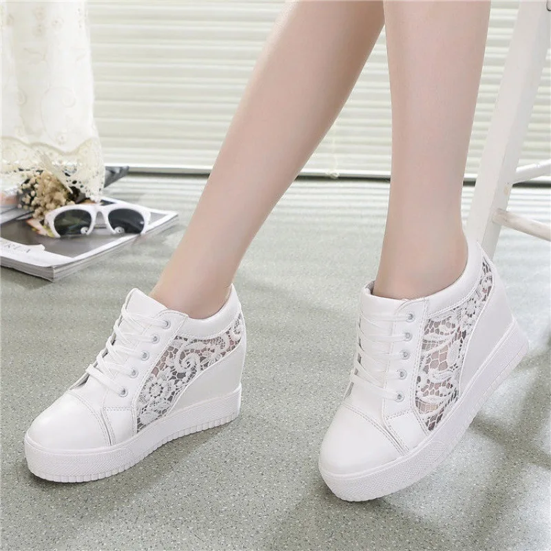 Hot Women Sneakers White Ladies Casual Lace-up Platform Summer Hot Women Breathable Running Shoes Zapatos De Mujer 135