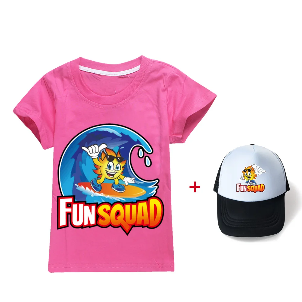 

Модные милые смешные игровые футболки для мальчиков с 3d принтом, футболка с короткими рукавами для девочек с героями мультфильмов, Летние повседневные универсальные Топы + шляпа