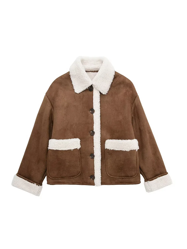 

BM&MD&ZA 8741237 Women 2022 New Fashion Patch pocket decoration two-sided Jacket Coat Female Outerwear Chic Overshirt 8741/237