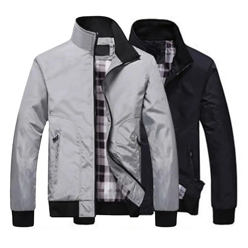 

Fashionable Spring Coat Skin-friendly Elastic Cuff Spring Jacket Loose Grid Inseam Men Jacket for Daily Wear