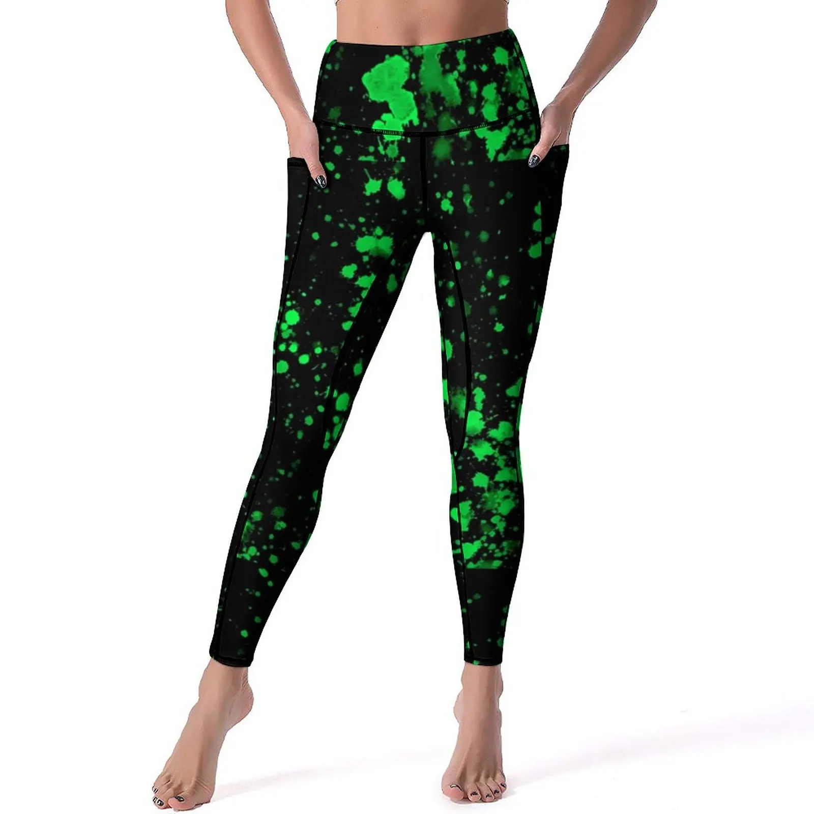 

Зеленые неоновые качественные штаны для йоги с рисунком, женские абстрактные женские спортивные колготки с эффектом пуш-ап для йоги, эластичные леггинсы для тренировок