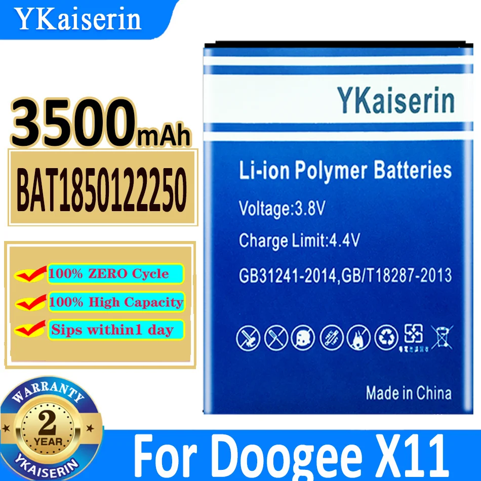

Аккумулятор ykaisсеребрин Для Doogee X11, 3500 мАч, Стандартная батарея, BAT1850122250 для батарей Doogee X 11