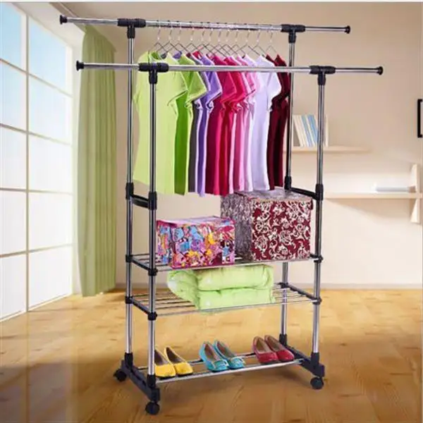 

Yonntech Dual Bars Horizontal & Vertical Telescope Style 3 Tiers Stainless Steel Clothing Garment Shoe Rack