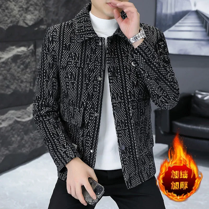

Мужской утепленный жаккардовый тренчкот, повседневная утепленная куртка с надписью, уличная одежда, зима 2023
