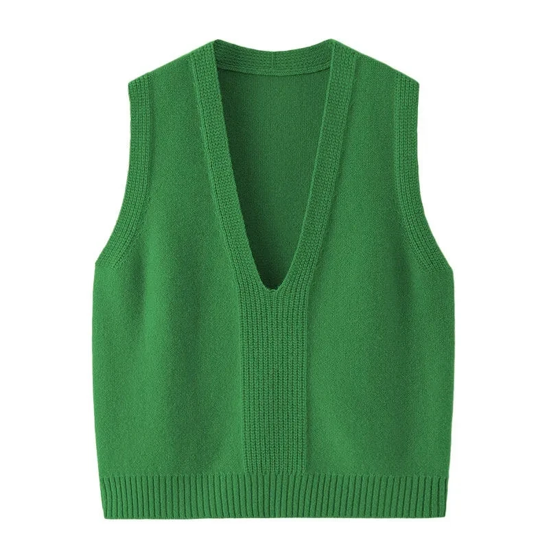 

Простой вязаный жилет, свитер, женский осенне-зимний новый пуловер с V-образным вырезом, свободный однотонный Повседневный модный Теплый Же...