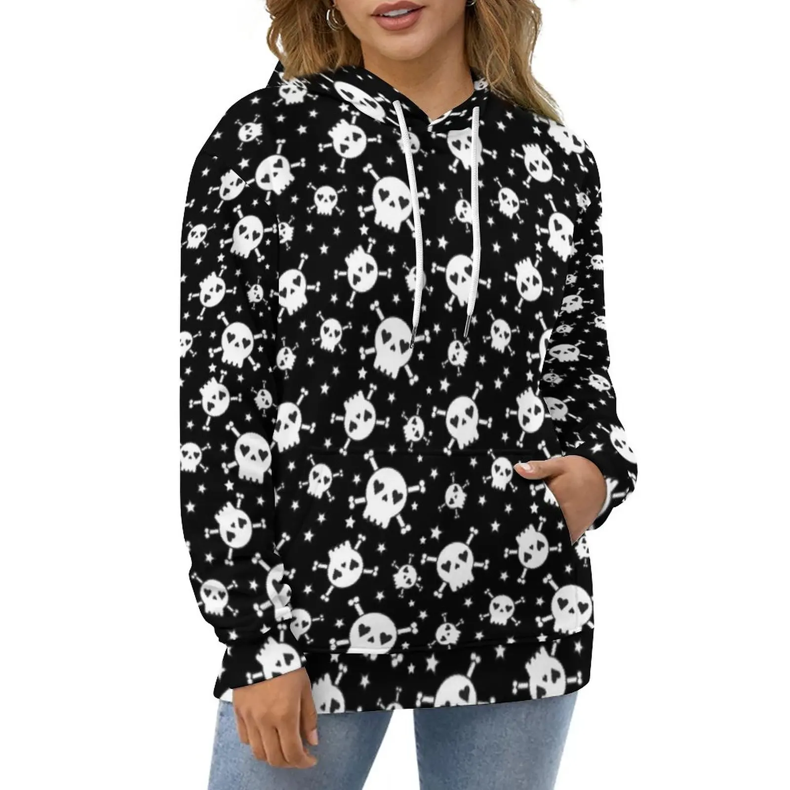 

Cute Skull Print Hoodies Womens Crossbones Streetwear Casual Hoodie Autumn Long Sleeve Modern Design Sweatshirts Big Size 6XL