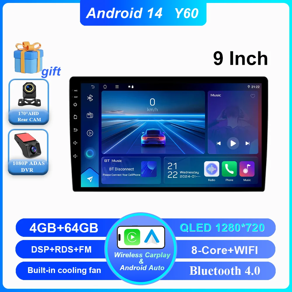 

Android 14 CarPlay автомобильный радиоприемник Android Auto GPS мультимедийный плеер 2 DIN универсальный 9/10 дюймов Автомагнитола Wi-Fi плеер QLED Экран BT