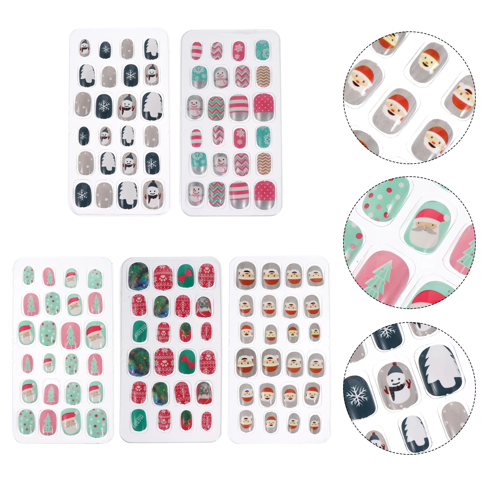 

5 boxes/ 120pcs Christmas Children Nails Snowflake Snowman Christmas Tree Full Cover False Nails Press on Nails Christmas Gift