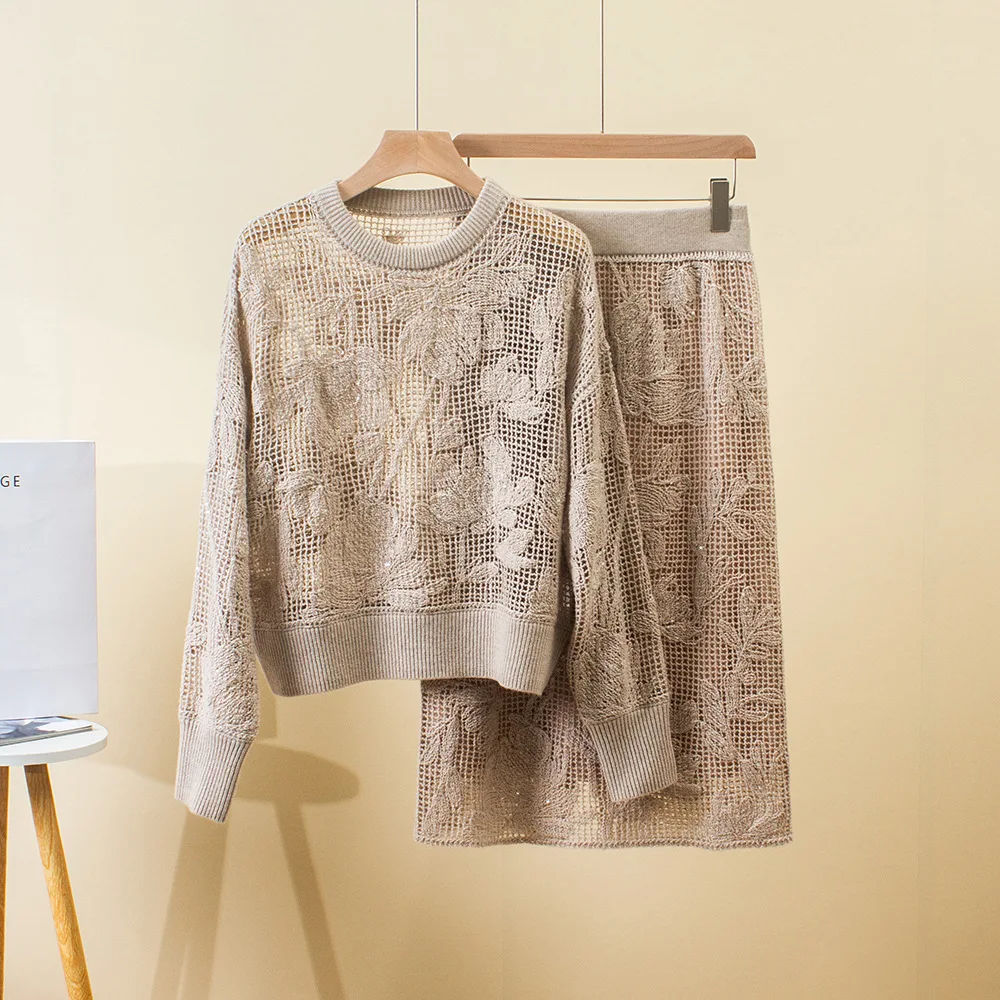 Женский комплект новинка 2024 осенне-зимний повседневный пуловер из 100% кашемира с