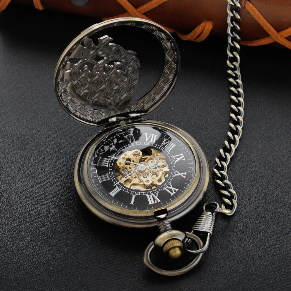 Phoenix Flower Bird Mechanical Pocket Watch High Quality Unisex Necklace Pendant Jewelry Gift for Men and Women Religio