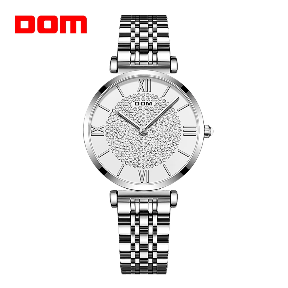 DOM ladies watch fashion luxury trend full diamond leisure waterproof swimming stainless steel strap female watch G-1342