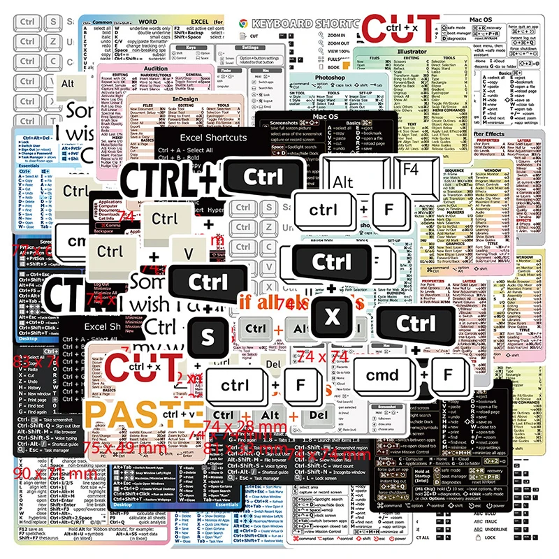 

60Pcs/Set Windows+ Word/Excel (for Windows)/Adobe Photoshop Quick Reference Keyboard Guide Shortcut Sticker Fit For Laptop or PC