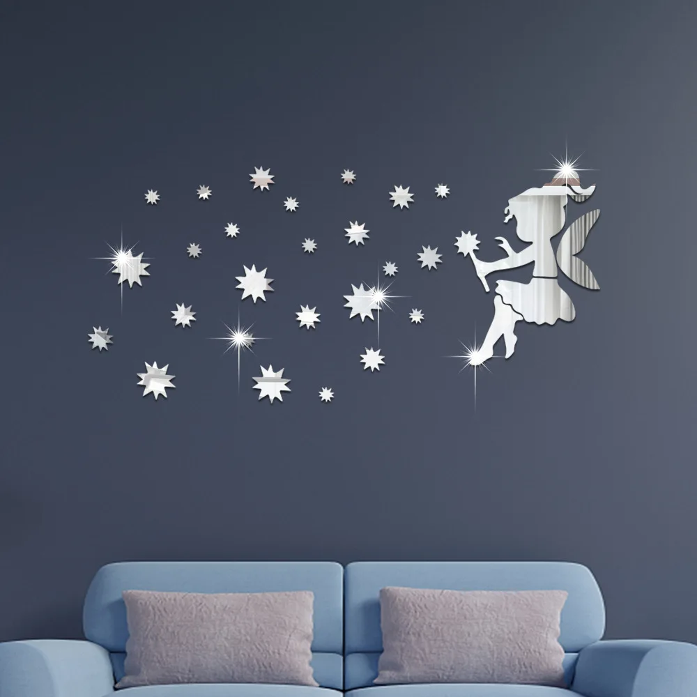 

Объемная трехмерная акриловая Настенная Наклейка в виде маленькой Феи для гостиной, спальни, детской комнаты, общежития, фоновое украшение для стены