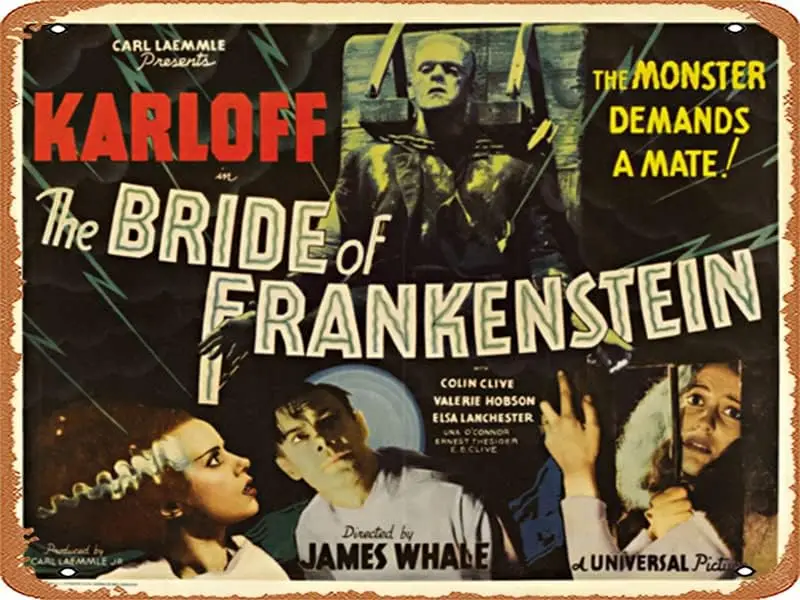 Muecddoa Metal Tin Retro - Bride of Frankenstein with Boris Karloff Framed Horror Movie Poster Wall Art Sign A