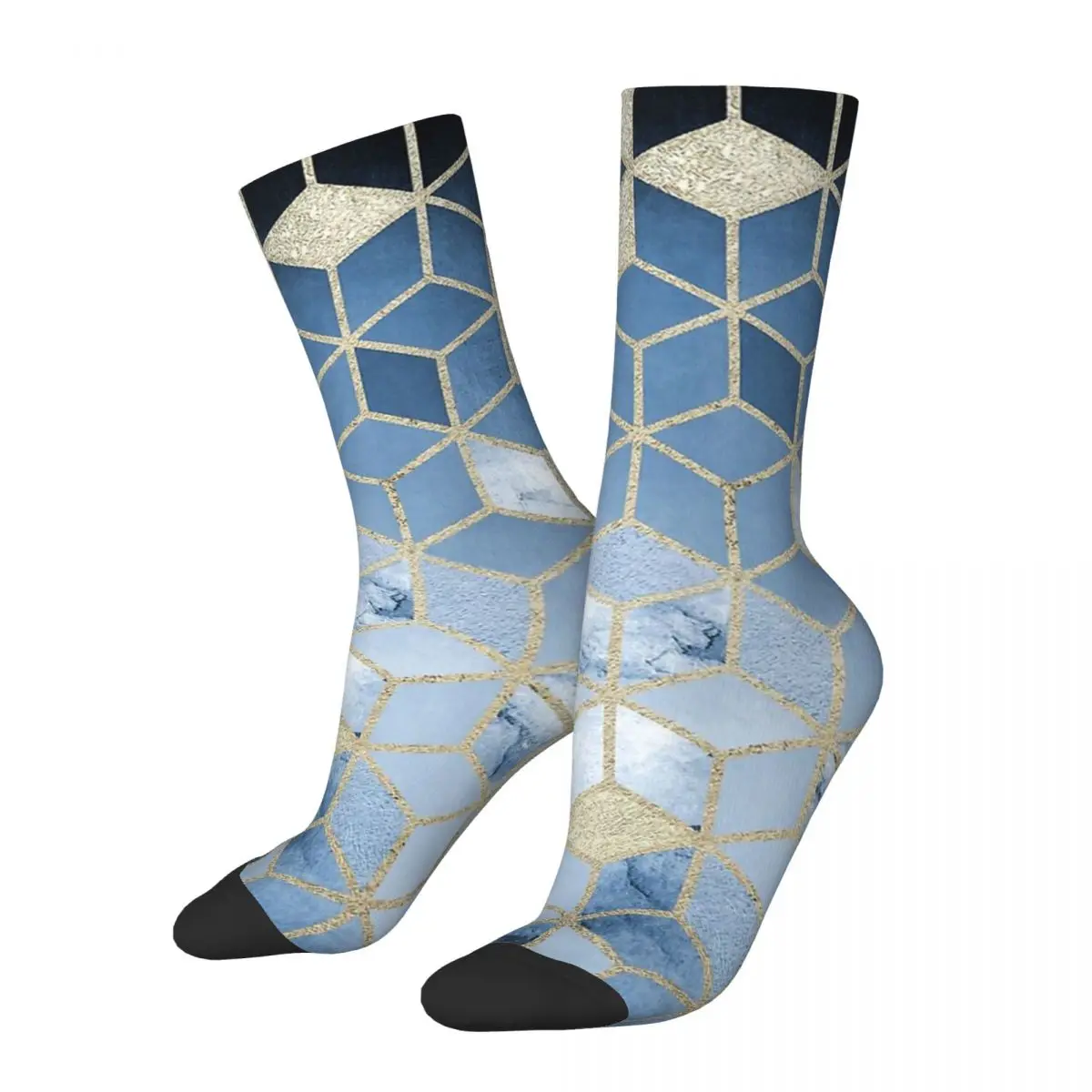 

Funny Crazy Sock for Men Shades Of Blue Cubes Pattern Hip Hop Vintage Design Art Happy Seamless Pattern Printed Boys Crew Sock
