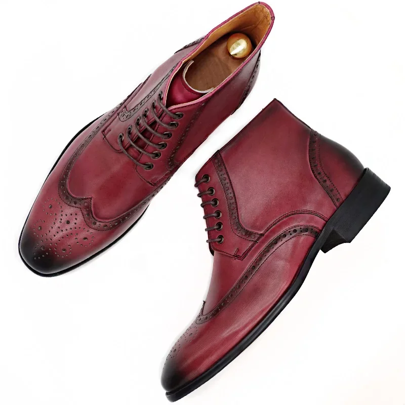 Ботильоны мужские из натуральной кожи роскошные полусапожки броги на шнуровке