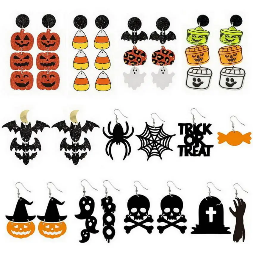Различные милые акриловые серьги на Хэллоуин для женщин и девушек многослойные