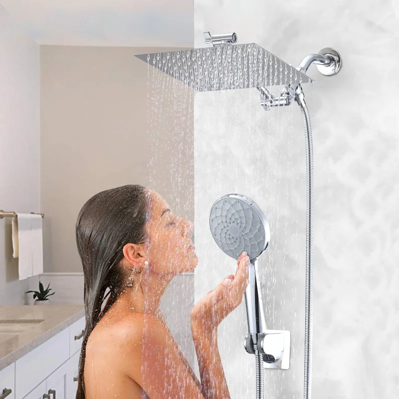 

Хромированная насадка для душа 10 дюймов насадка для Дождевого душа высокого давления/ручной душ Combo с 11-дюймовым удлинителем 6