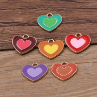 10pcs 2021mm 6 color new alloy metal drop oil double love charms heart pendant for diy bracelet necklace jewelry making