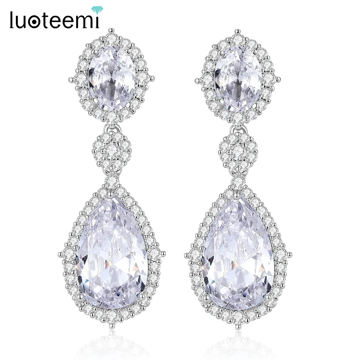 

LUOTEEMI Chic Trendy Cubic Zirconia Graceful Jewelry Dangle Waterdrop Clear Pendant Drop Earrings for Women Bridal Wedding Gifts