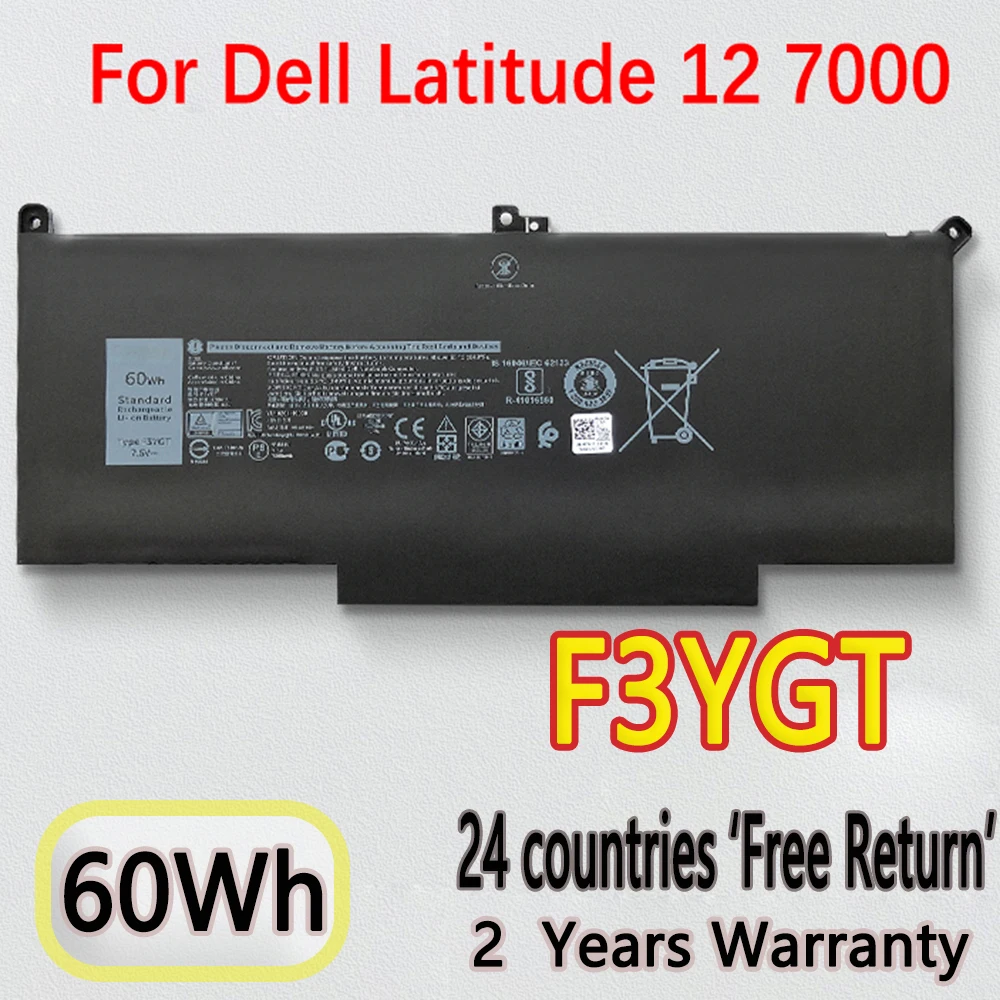 Новый аккумулятор 7,6 в 60 Вт/ч F3YGT для ноутбука DELL Latitude 12 7000 7280 7290 13 7380 7390 14 7480 7490 P28S P28S001 P73G P73G002 2X39G
