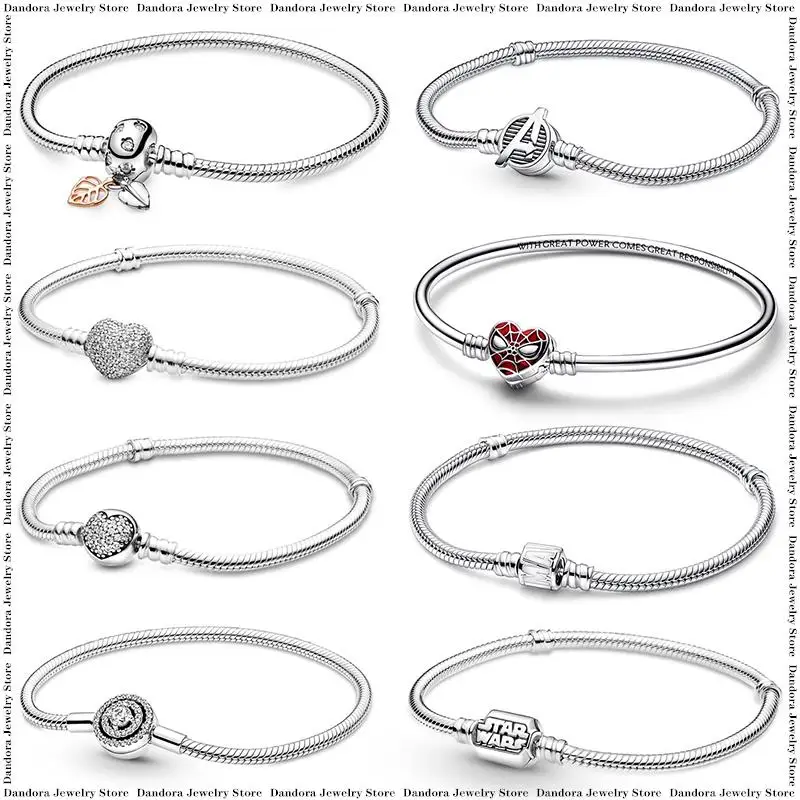 

New in 925 Sterling Silver Snake Chain Charm Bracelet Fits Original Brand Pendant Charm Bead For Women Heart Bracelets Jewelry