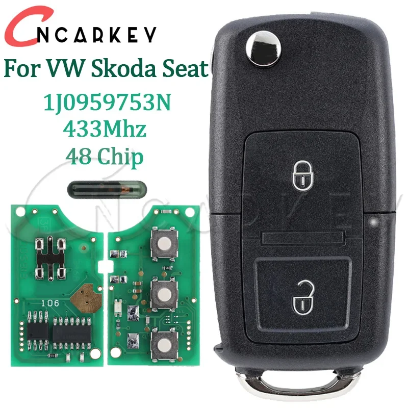 

Складной дистанционный ключ от машины для VOLKSWAGEN VW Beetle Bora Golf SEAT Toledo SKODA Octavia 1J 0959753 N 433 МГц ID48 Лезвие HU66 Флип-брелок