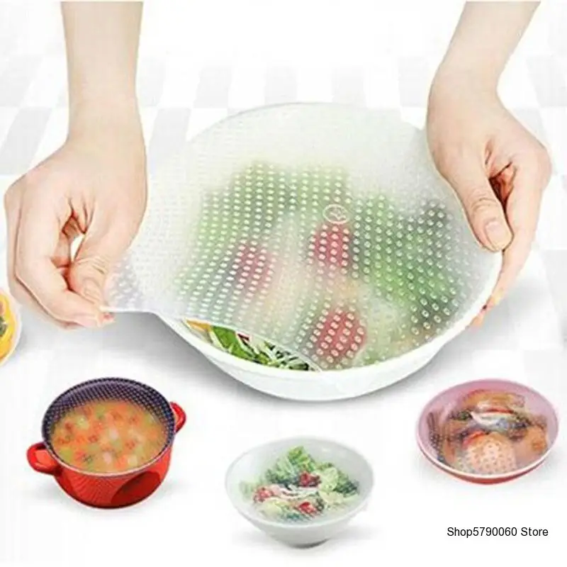 

4PCS Silicone Reusable Bowl Covers Food Storage Covers Reusable Veggie Saver Bundle Variety Pack Food Wraps food silicone cover