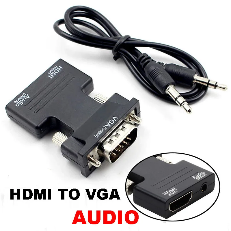 

DVD PC LAPTOP HDMI TO VGA Converter Adapter Compatible 1080P PS4 HDTV Projector Video Audio Monitors HD Female To VGA Male