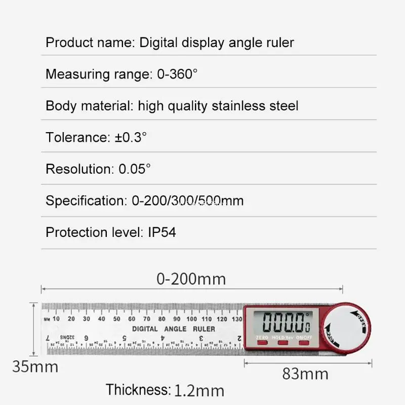Цифровая угловая линейка 0-200 мм 0-300 0-500 инклинометр ЖК-электронный гониометр