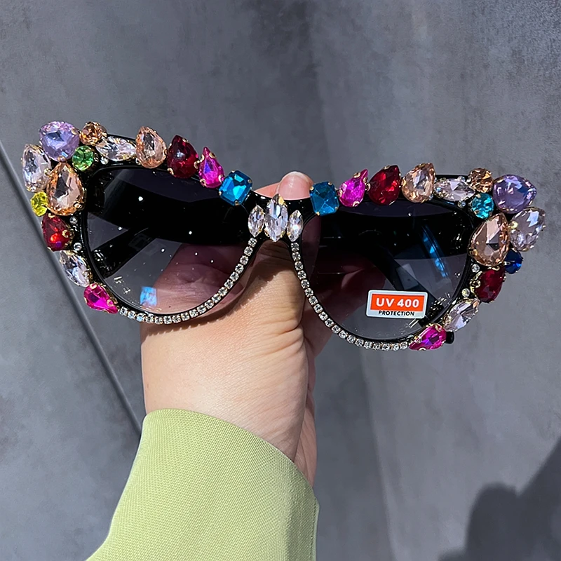 2022 kedi gözü güneş gözlüğü kadın büyük boy güneş gözlüğü lüks kristal Retro Shades kadınlar için Vasos Decorativos Oculos De Sol