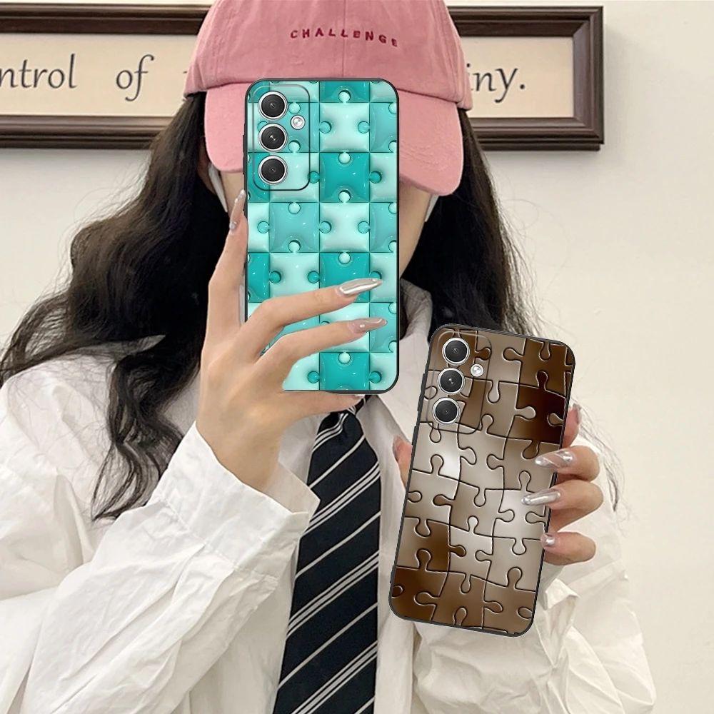 Puzzle Fashion Pretty Mobile Cell Phone Case for Samsung Galaxy S24 S23 S22 S21 S20 S10 S9 Plus FE Ultra Lite Black Cover Shell