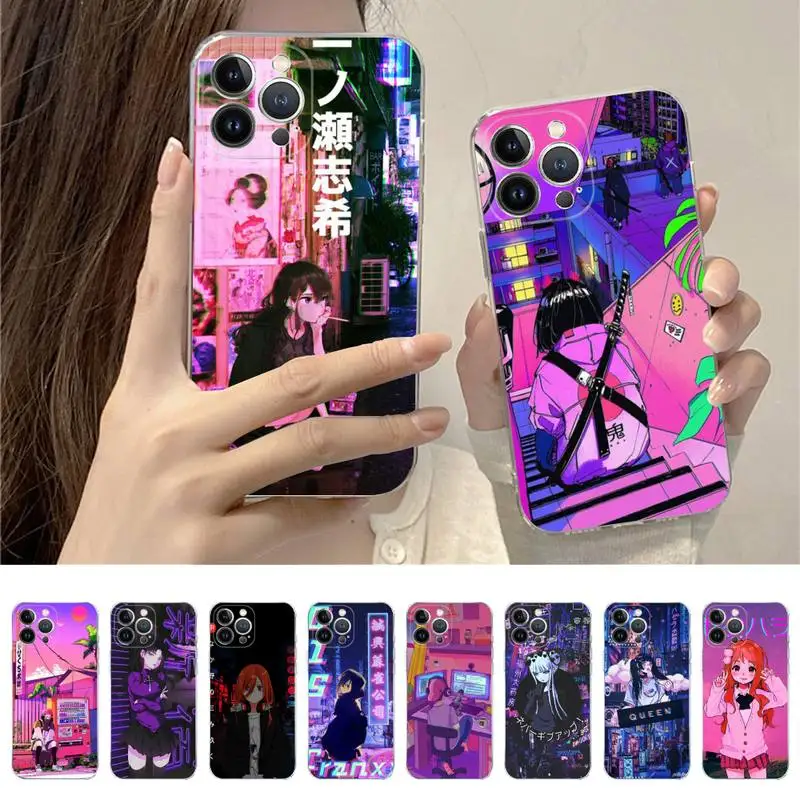

vaporwave glitch anime girl Phone Case For iPhone 14 11 12 13 Mini Pro XS Max Cover 6 7 8 Plus X XR SE 2020 Funda Shell