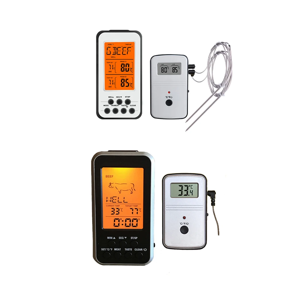

Wireless BBQ Thermometer LED Backlit Remote Cooking Temperature Meter LCD Screen Barbecue Digital Thermometer Single/Dual Probes