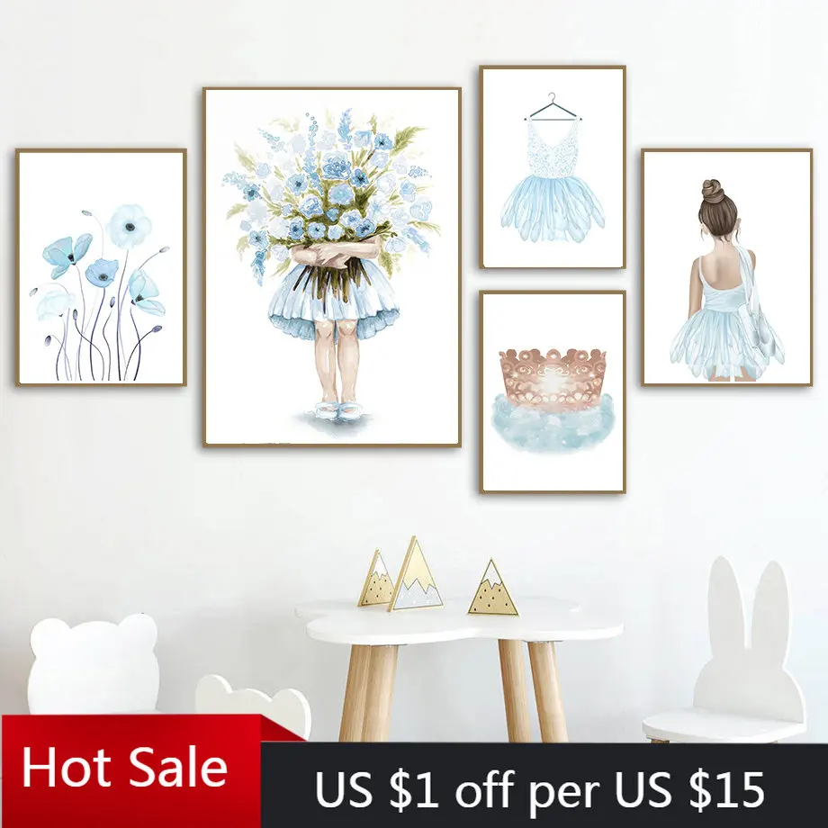 

Балетная обувь для девочек, цветок, бабочка, замок, корона, скандинавские плакаты и принты, настенная Картина на холсте, настенные картины, д...