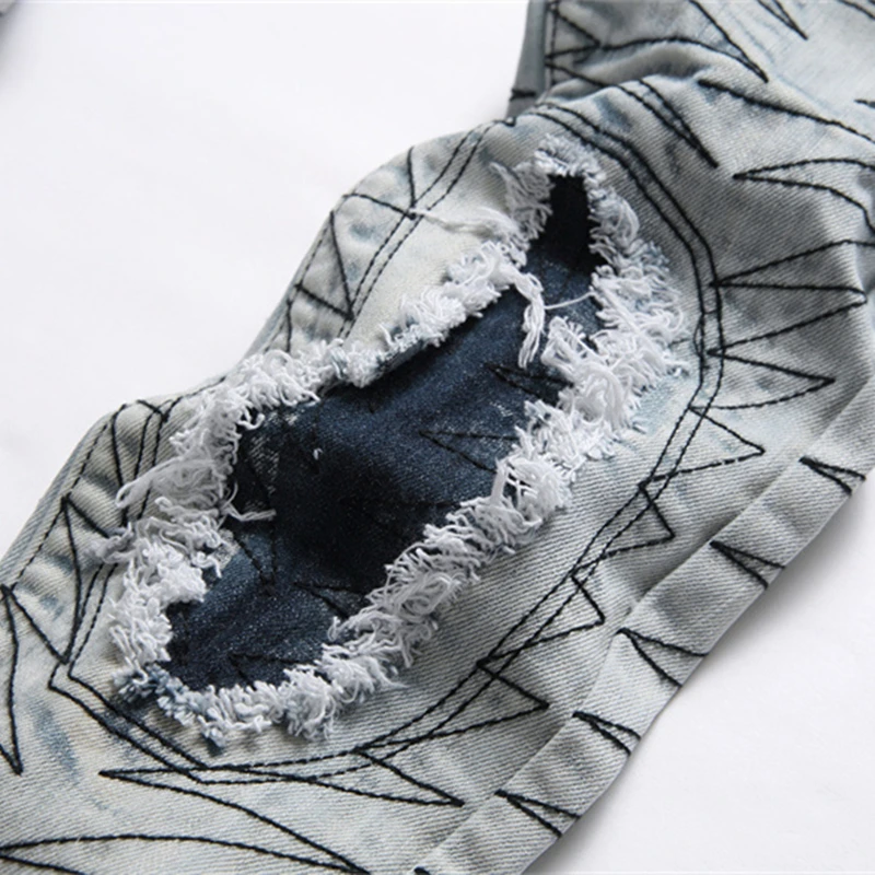 Новинка 2024 модные мужские джинсы с вышивкой в стиле панк рваные зауженные