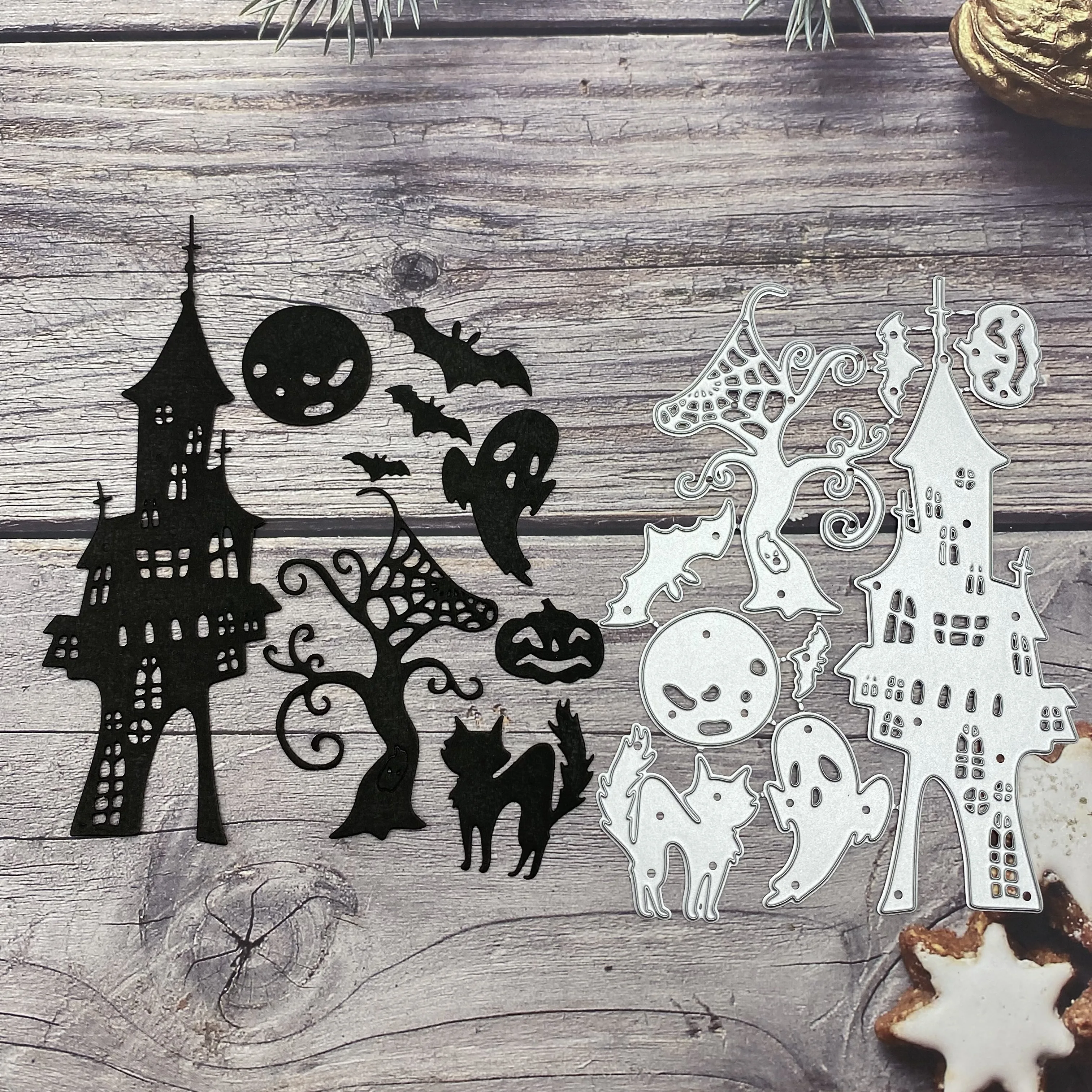 Набор металлических трафаретов в виде домика с привидениями на Хэллоуин