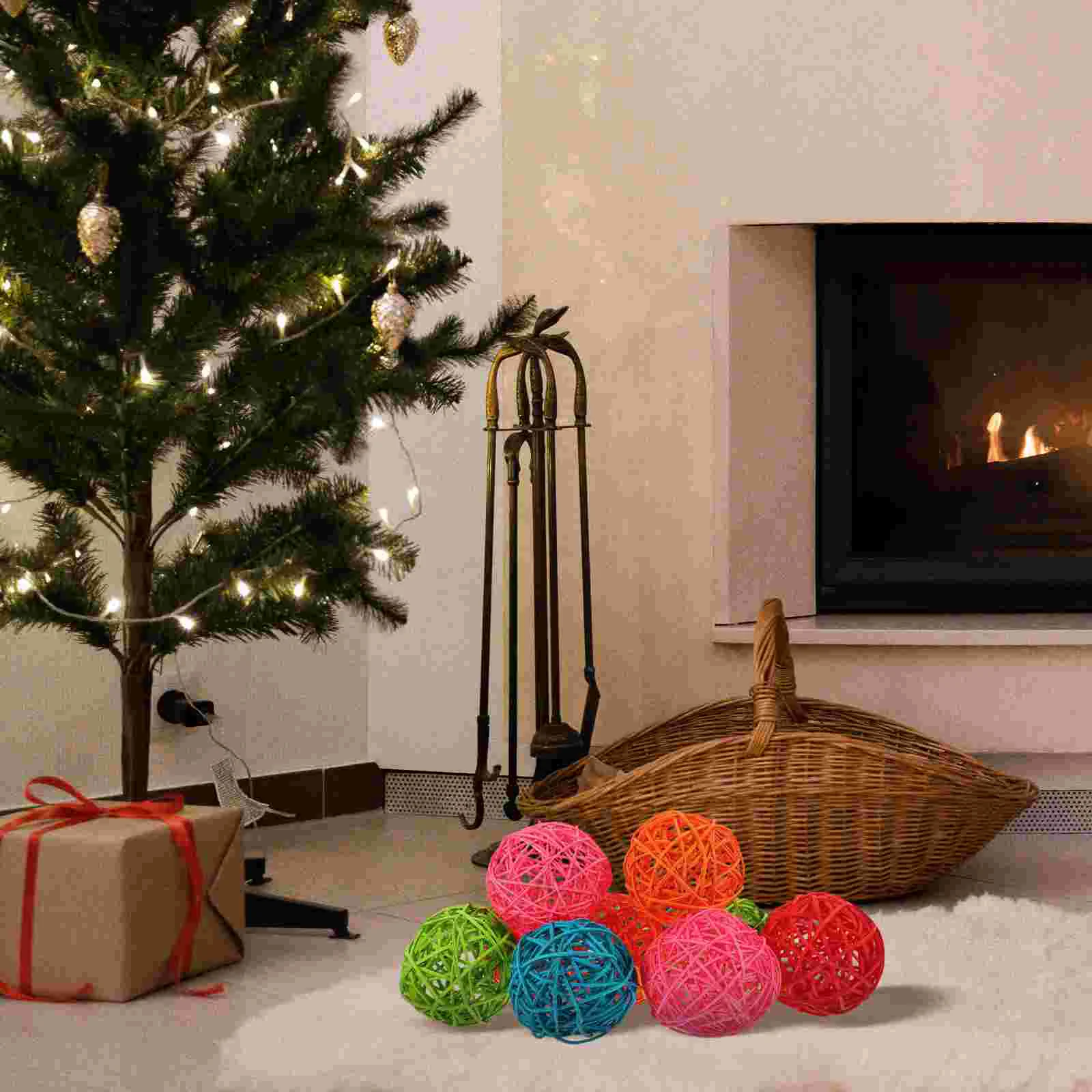 

10pcs Colorful Rattan Balls Pendants Xmas Decorative Weaving Balls Hanging Decor