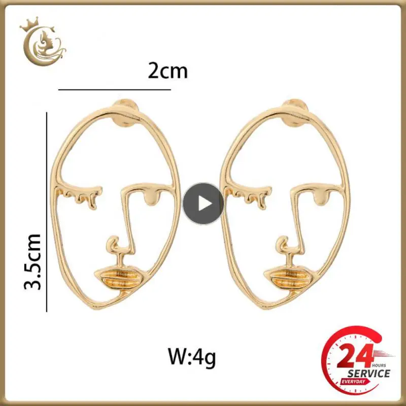

Korean Face Earrings For Women Gold Colour Simple Lines Abstract Human Face Earring Fashion Party Unique Ear Jewelry 2021 Trend