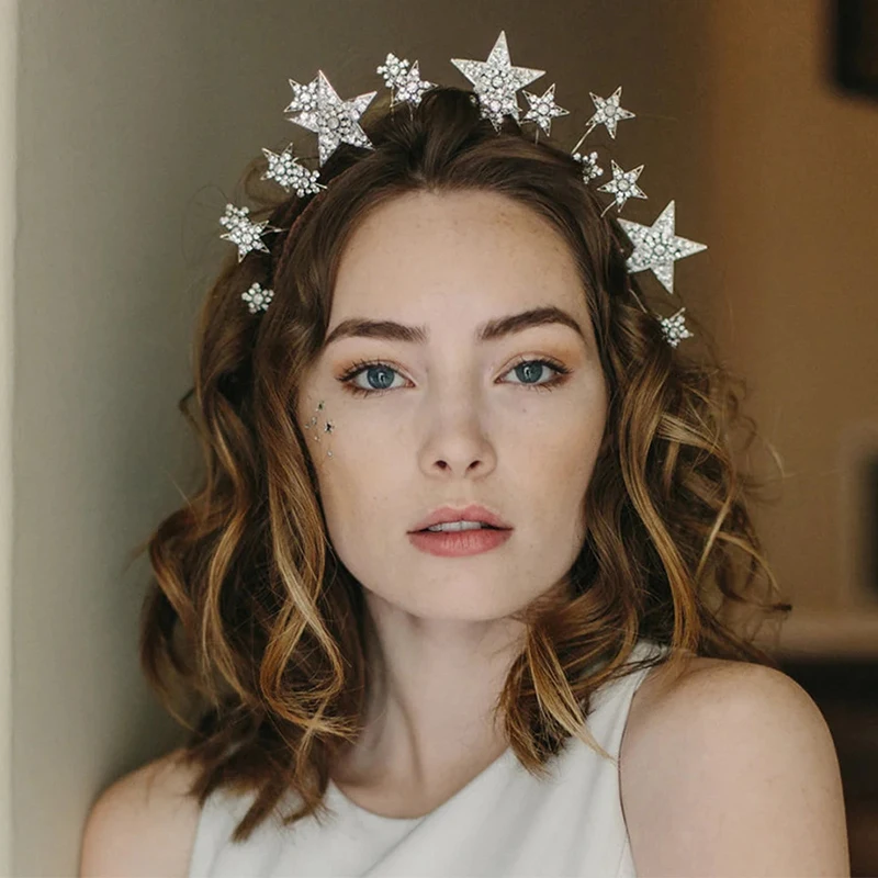 KMVEXO модного серебристого цвета диадемы звезд Принцесса Королева диадема свадебные аксессуары для волос стразы, повязки для волос, ювелирные изделия