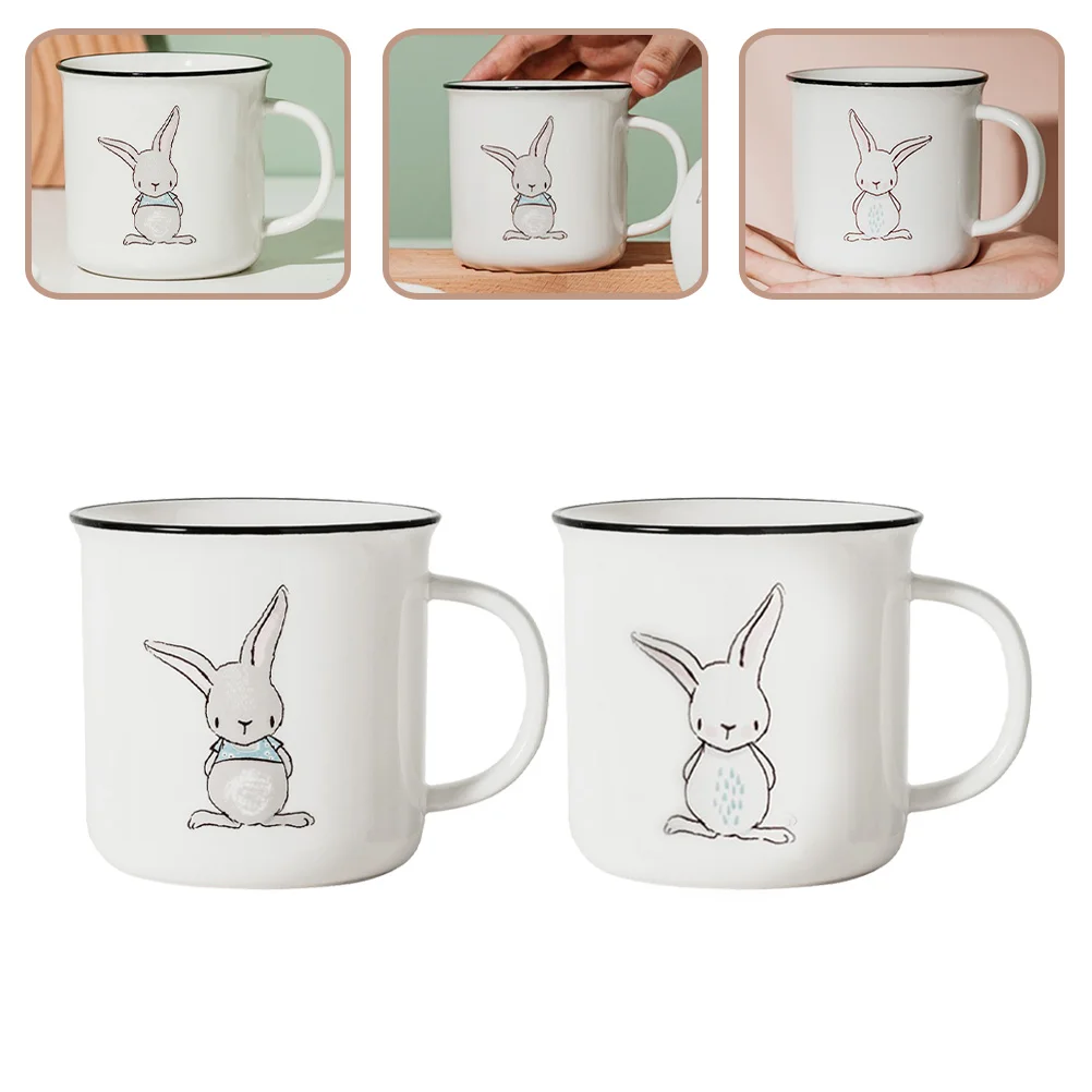 

2pcs Rabbit Pattern Ceramic Cups Ceramic Milk Cups Cartoon Water Cups Coffee Mug Tea Drinking Cups for Home Office School