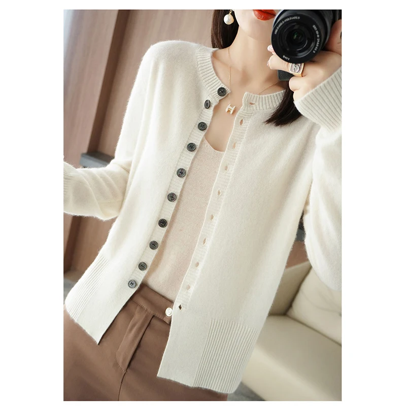 

Women'S Cardigan Knitted Button Women'S Cardigan Sweater Round Neck Loose Casual Autumn Winter Fashion Knitting Coat Wool Fabric
