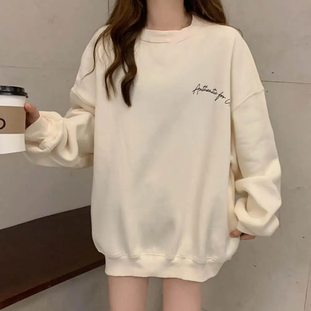 

Stylish Thickened Versatile Lady Winter Letter Print Pure Color Sweatshirt Top Skin-Touch Women Sweatshirt Streetwear