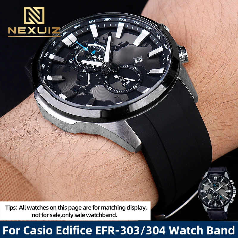 

Waterproof Silicone Watch Band For Casio Edifice EFR-303 EFR-304 Curved Rubber Strap for Men's Barcelet 22mm Soft